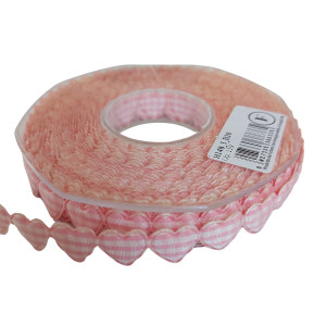 Pink and White Padded Heart Ribbon - Width 15 mm